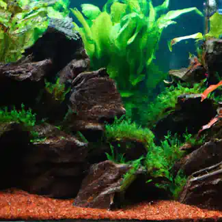 A Dragon Rock aquarium aquascape.